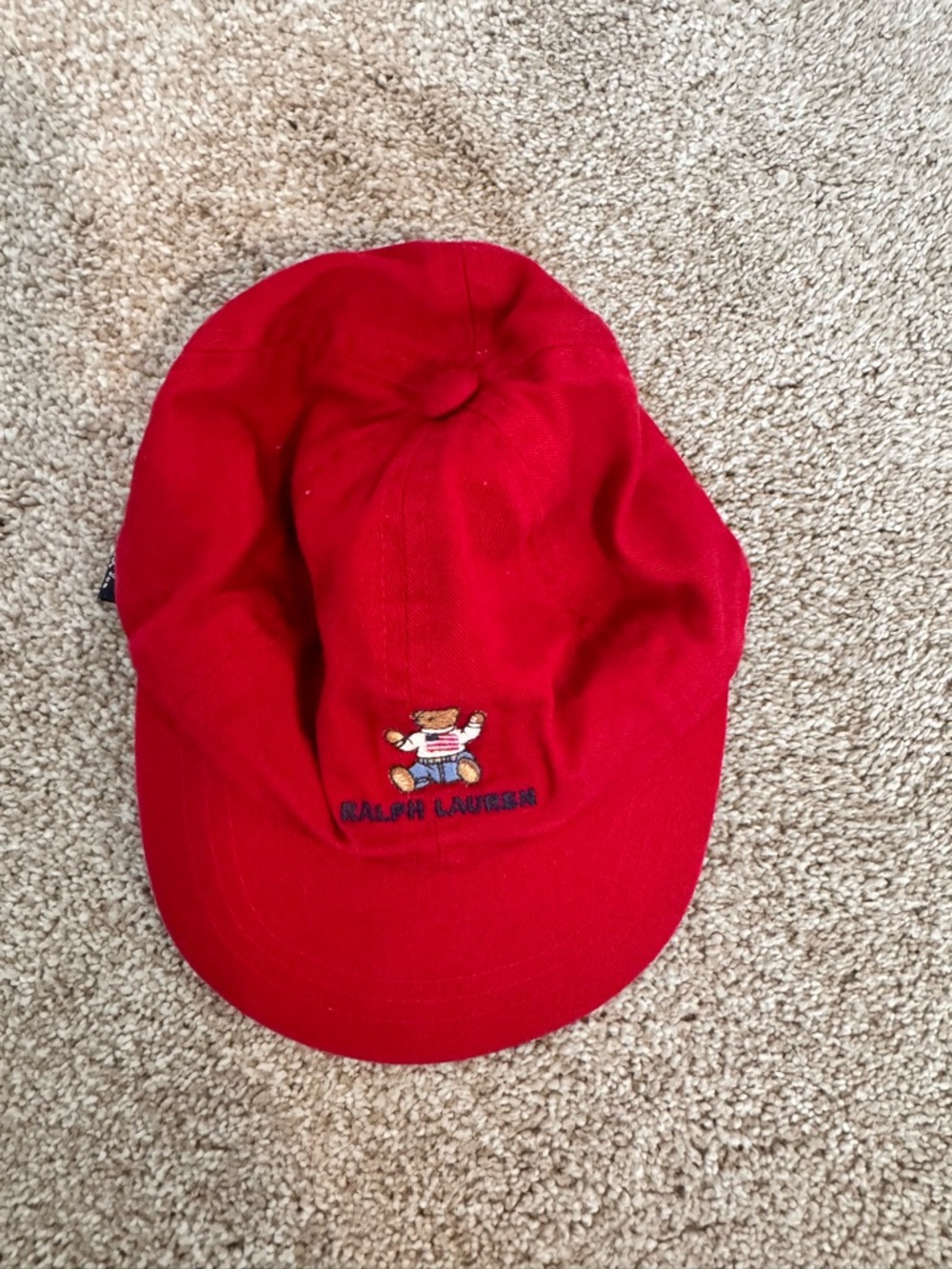 Ralph Lauren Red Kids Baseball Cap with Embroidered Bear